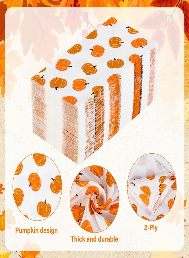 AimFun 100Pcs Pumpkin Guest Napkins Fall Decor Pumpkins Paper Napkin Thanksgiving Disposable Bathroom Hand Towels for Autumn Harvest Friendsgiving Seasonal Table Decor Party Supplies - Image 3